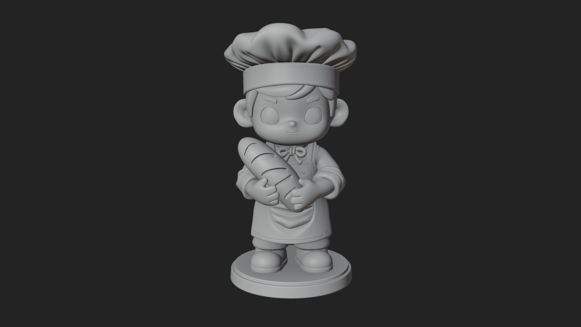 Chibi Baker with Bread Statue Design 1 3D Print Model 3D Model