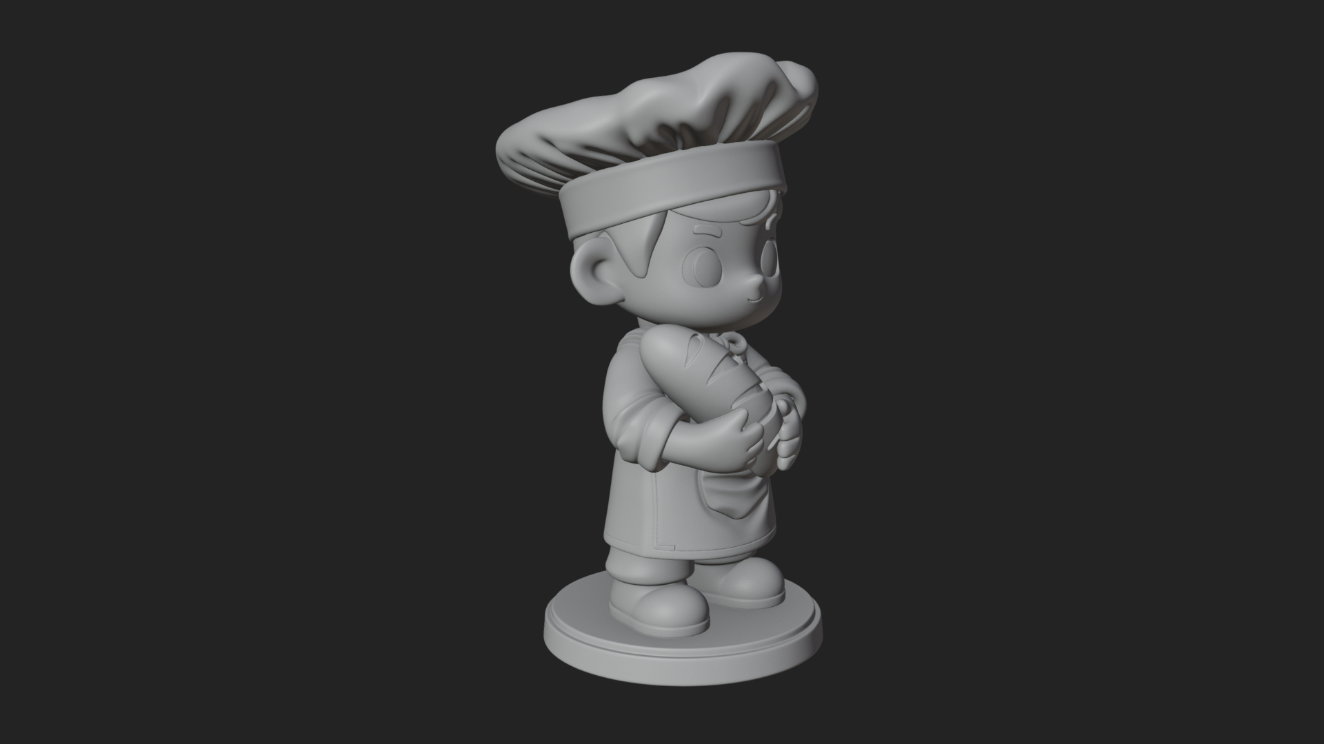 Chibi Baker with Bread Statue Design 1 3D Print Model 3D Model