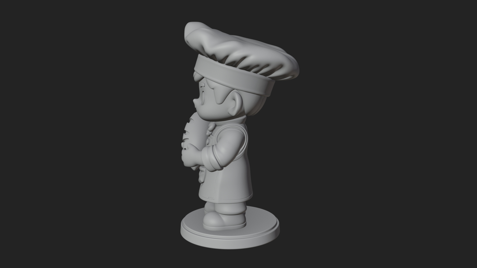 Chibi Baker with Bread Statue Design 1 3D Print Model 3D Model
