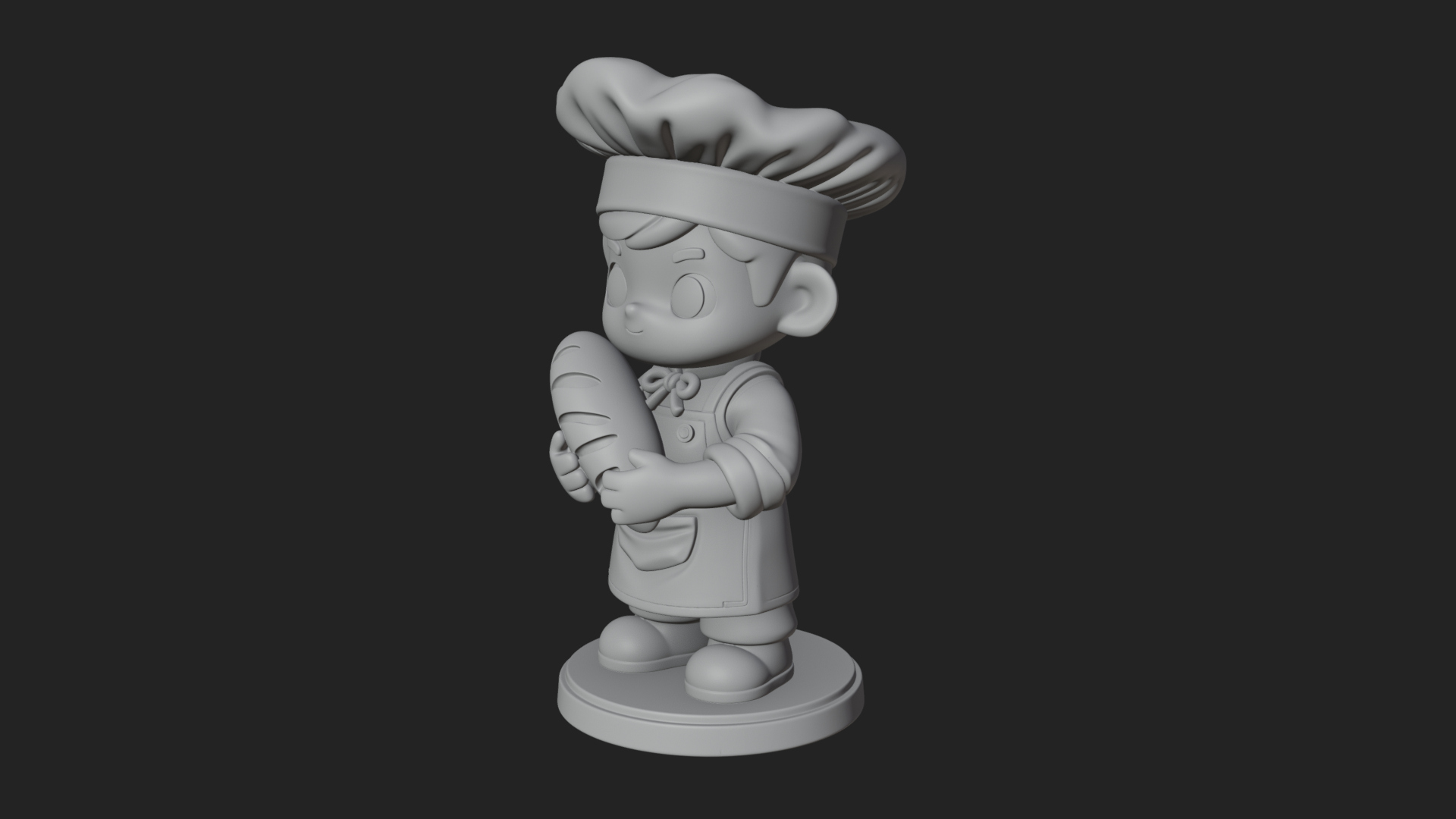 Chibi Baker with Bread Statue Design 1 3D Print Model 3D Model