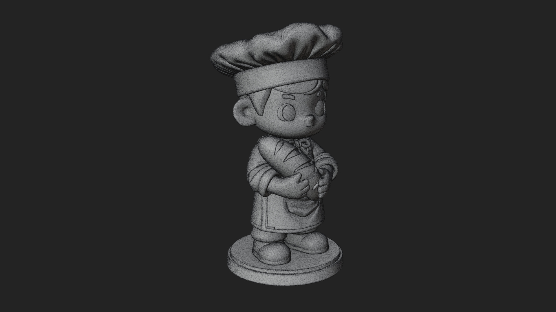 Chibi Baker with Bread Statue Design 1 3D Print Model 3D Model