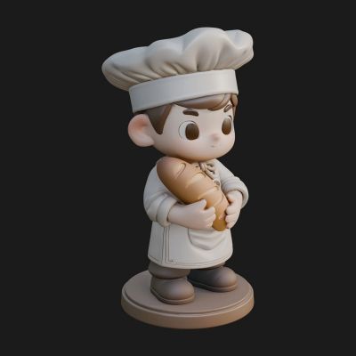 Chibi Baker with Bread Statue Design 1 3D Print Model