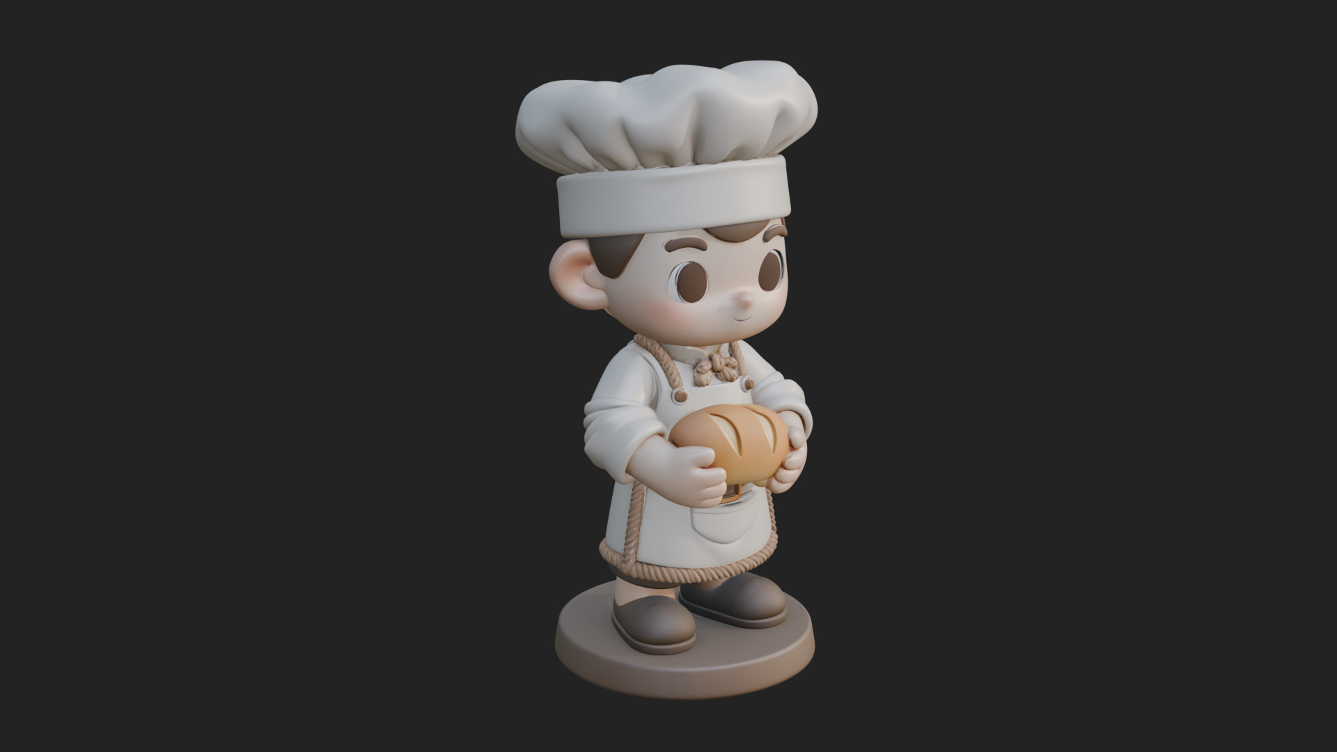 Chibi Baker with Bread Statue Design 2 3D Print Model 3D Model