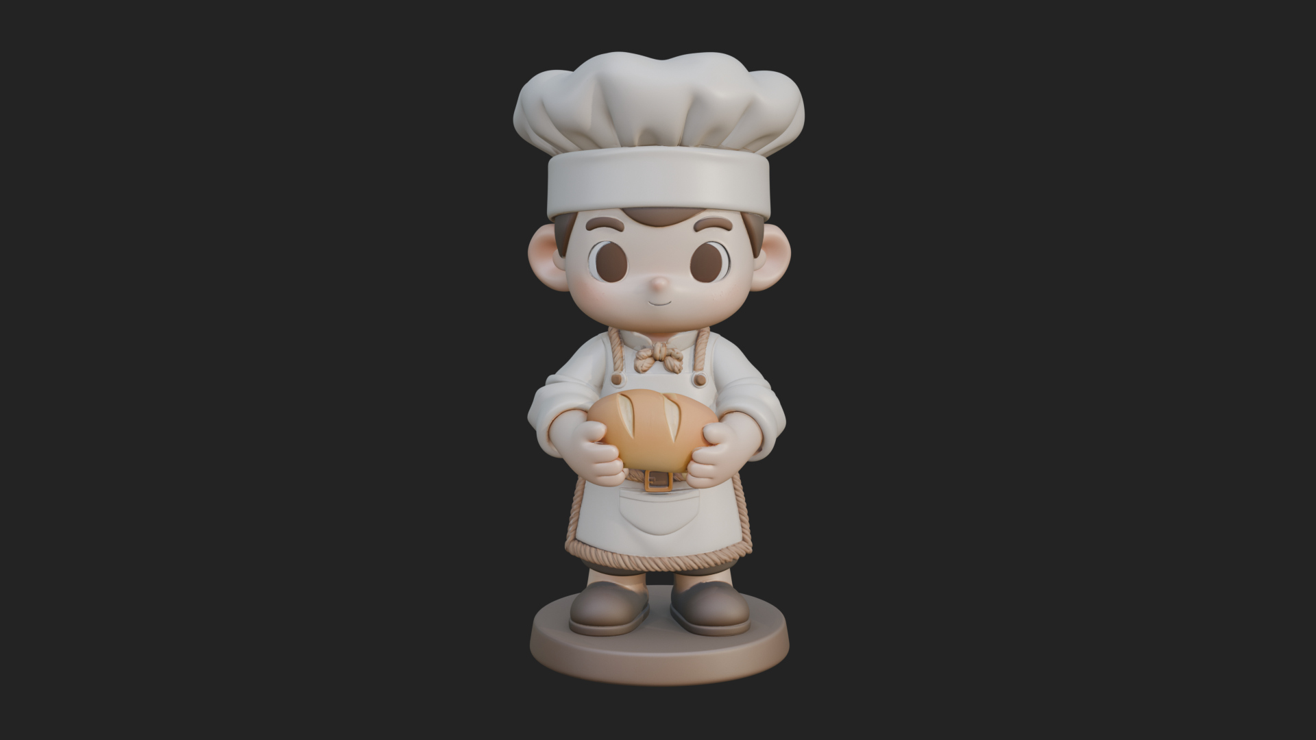 Chibi Baker with Bread Statue Design 2 3D Print Model 3D Model