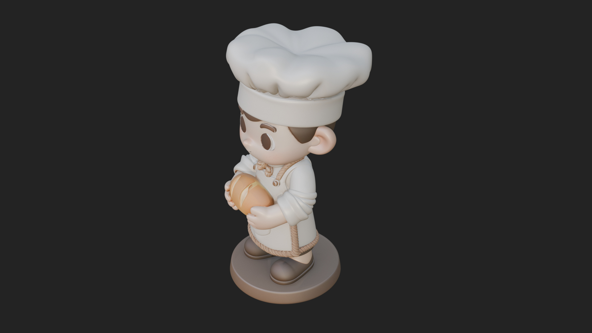 Chibi Baker with Bread Statue Design 2 3D Print Model 3D Model