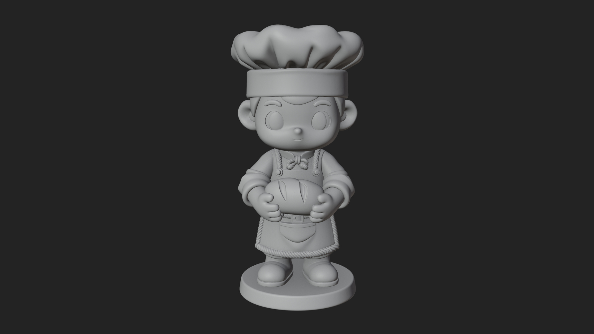 Chibi Baker with Bread Statue Design 2 3D Print Model 3D Model
