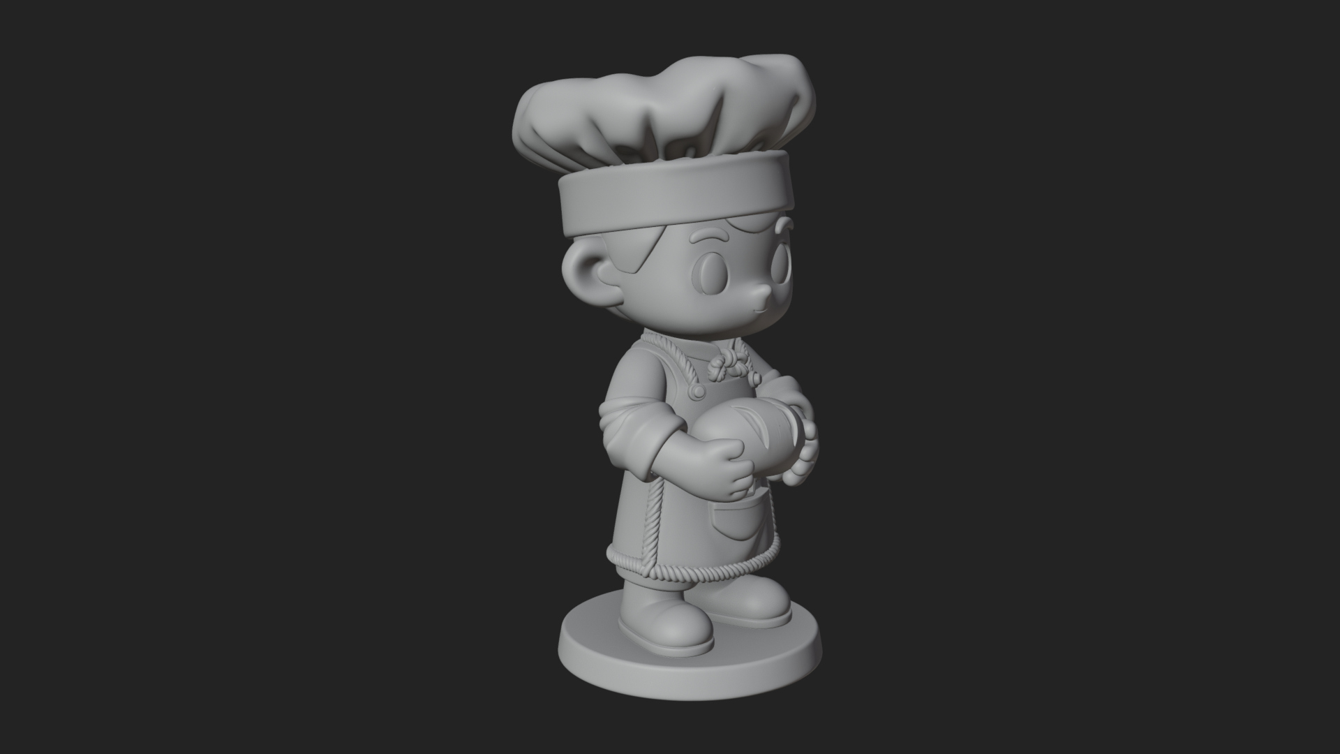 Chibi Baker with Bread Statue Design 2 3D Print Model 3D Model