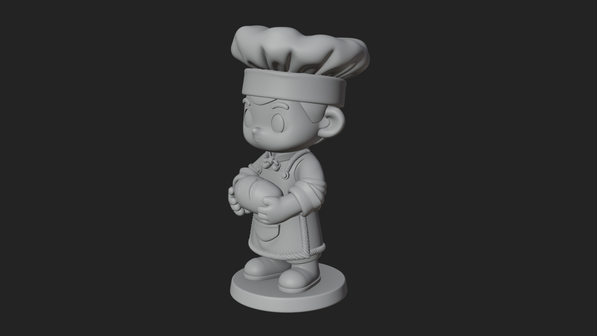 Chibi Baker with Bread Statue Design 2 3D Print Model 3D Model