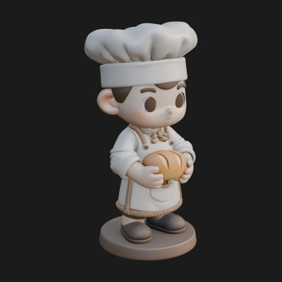 Chibi Baker with Bread Statue Design 2 3D Print Model
