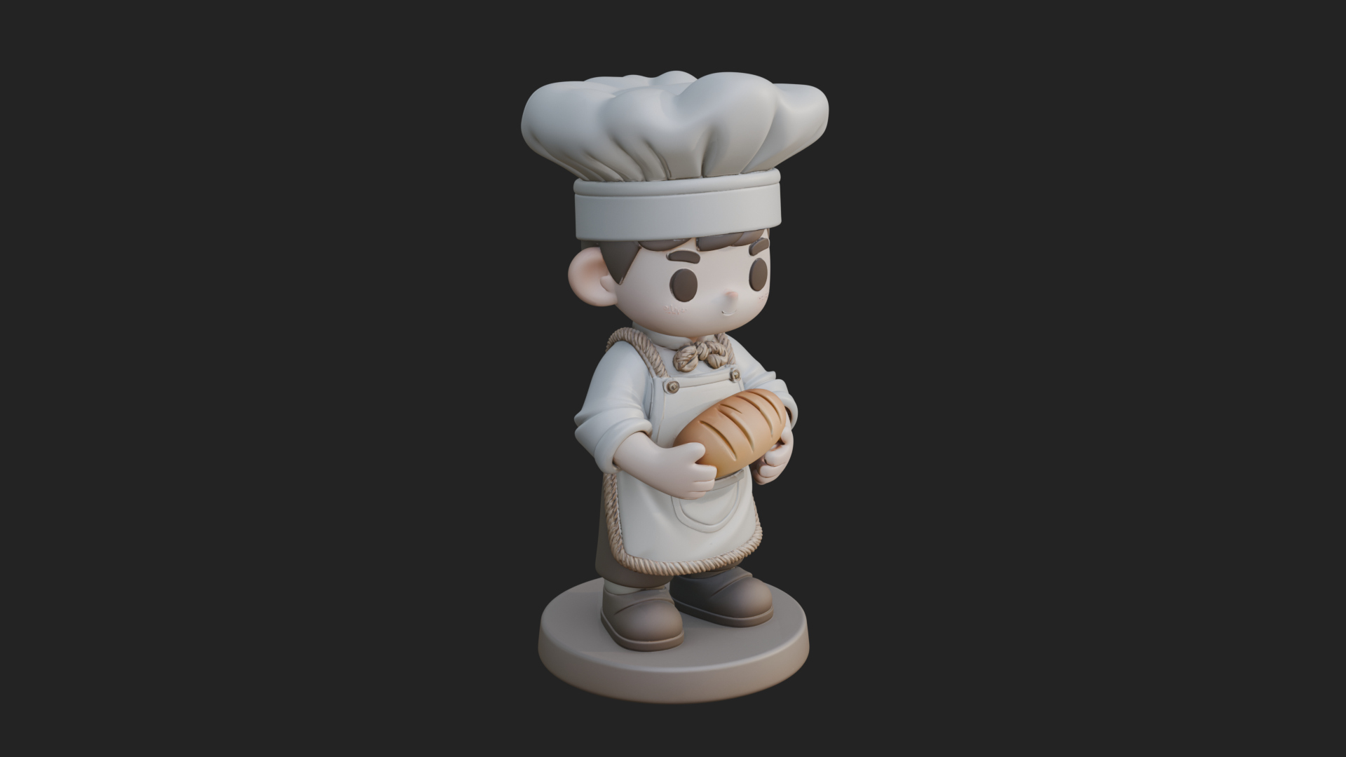 Chibi Baker with Bread Statue Design 3 3D Print Model 3D Model