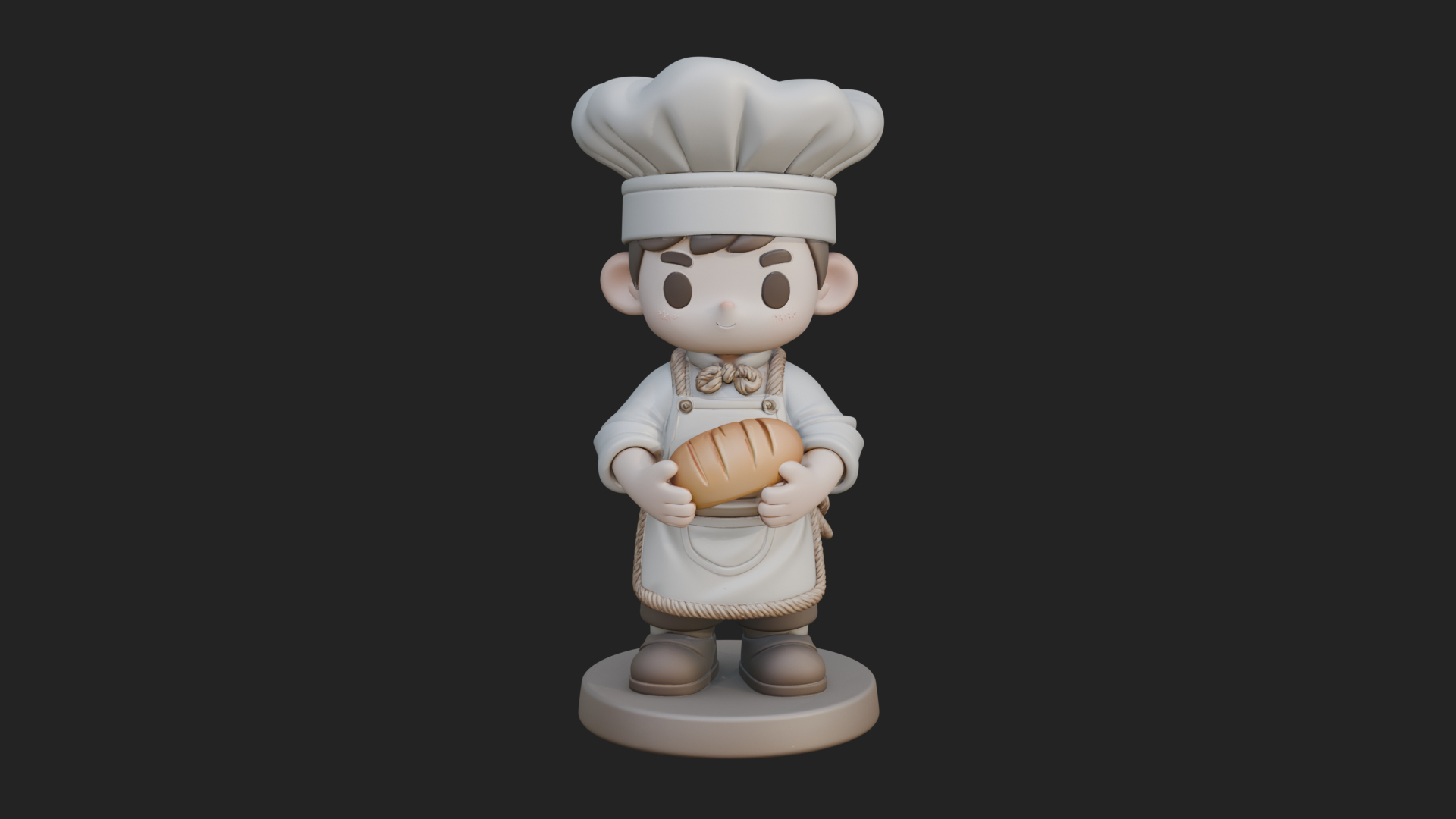 Chibi Baker with Bread Statue Design 3 3D Print Model 3D Model