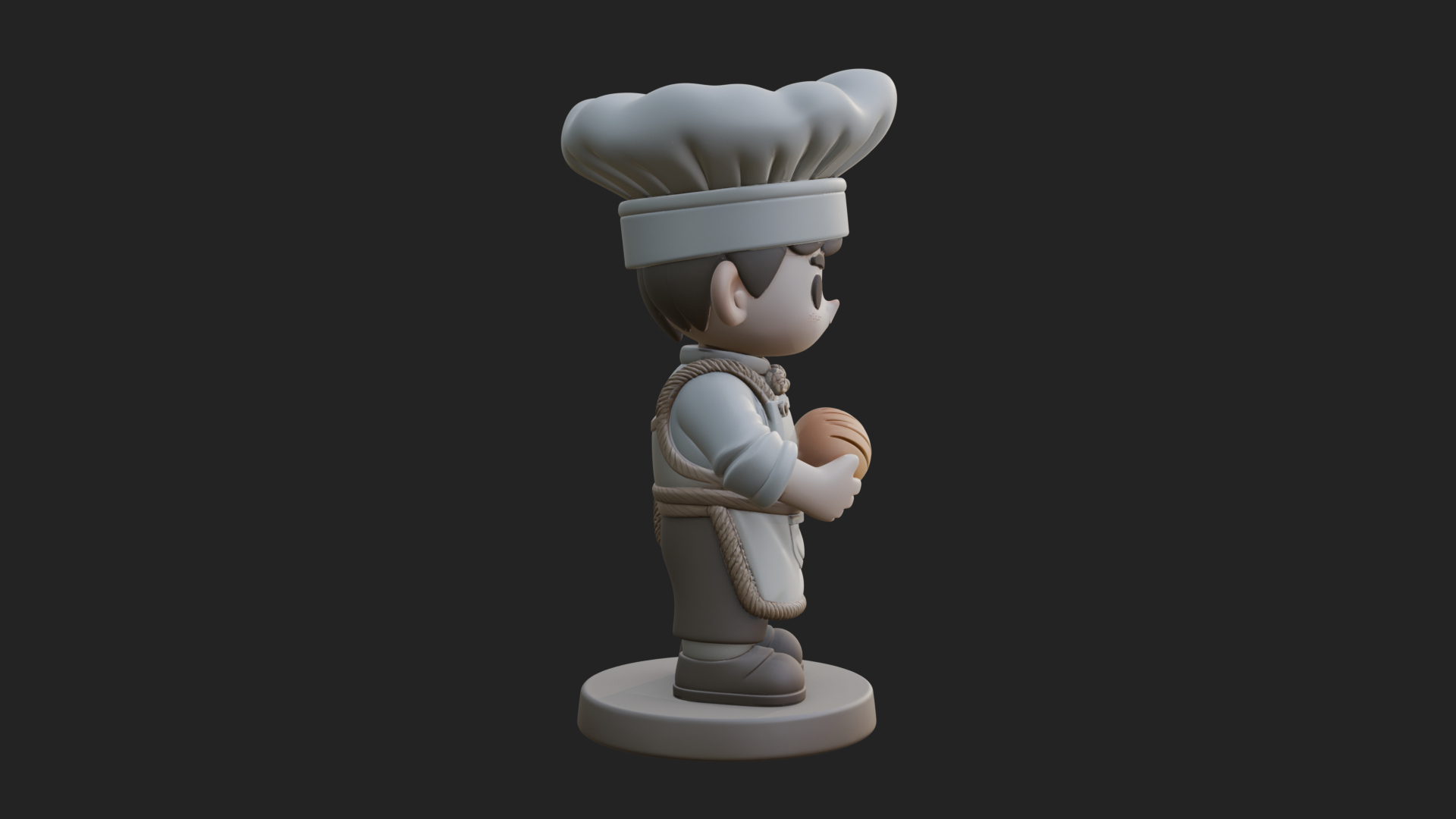 Chibi Baker with Bread Statue Design 3 3D Print Model 3D Model