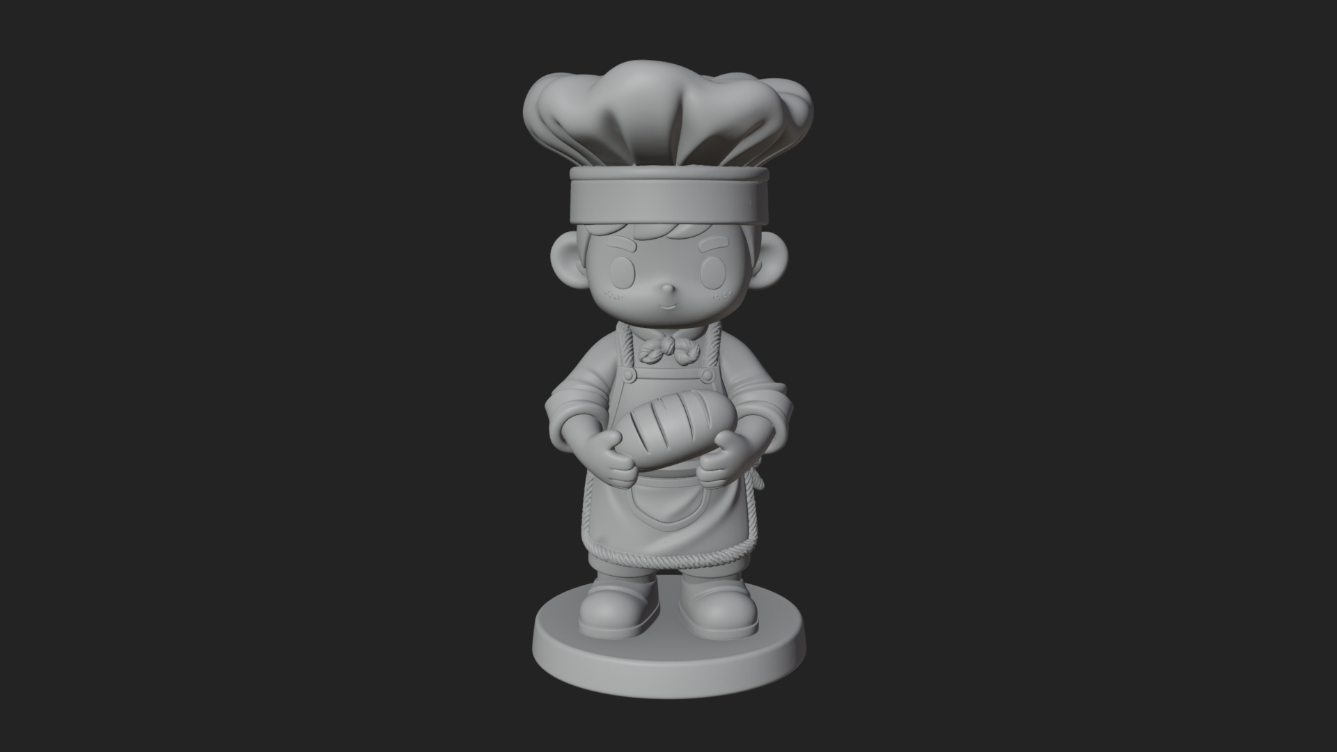 Chibi Baker with Bread Statue Design 3 3D Print Model 3D Model