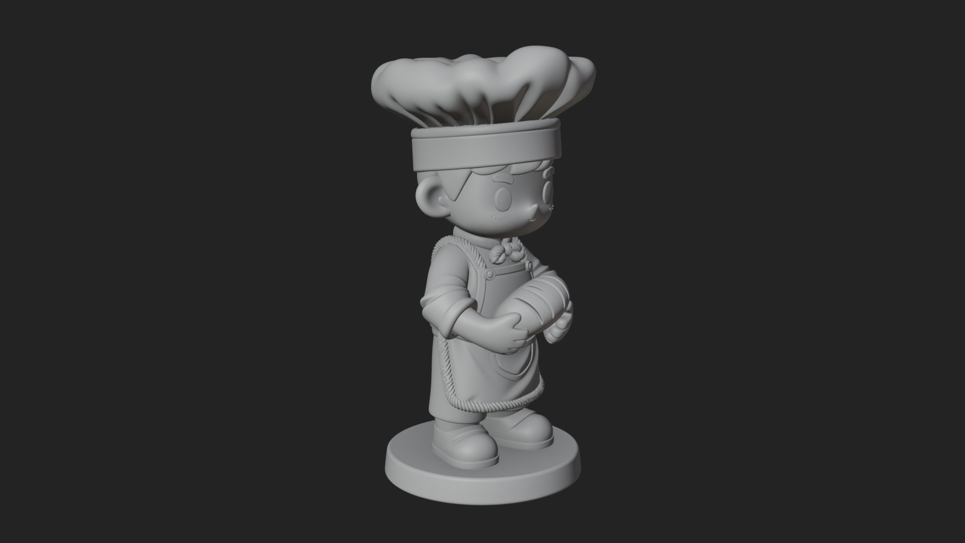 Chibi Baker with Bread Statue Design 3 3D Print Model 3D Model