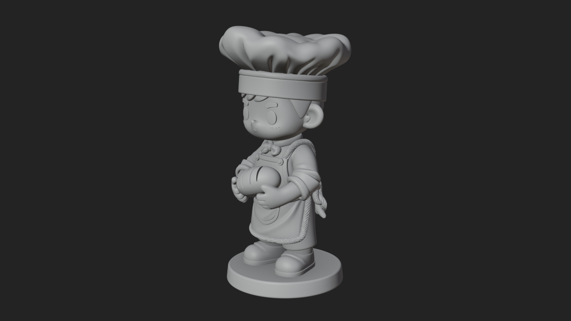 Chibi Baker with Bread Statue Design 3 3D Print Model 3D Model