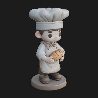 Chibi Baker with Bread Statue Design 3 3D Print Model