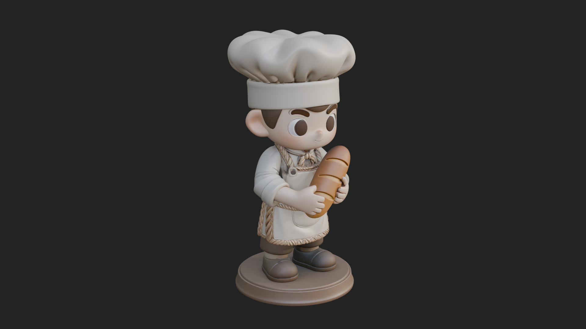 Chibi Baker with Bread Statue Design 4 3D Print Model 3D Model