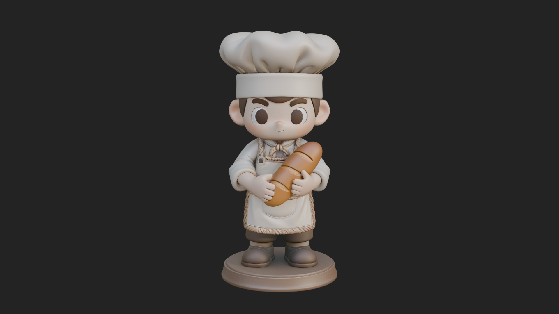 Chibi Baker with Bread Statue Design 4 3D Print Model 3D Model