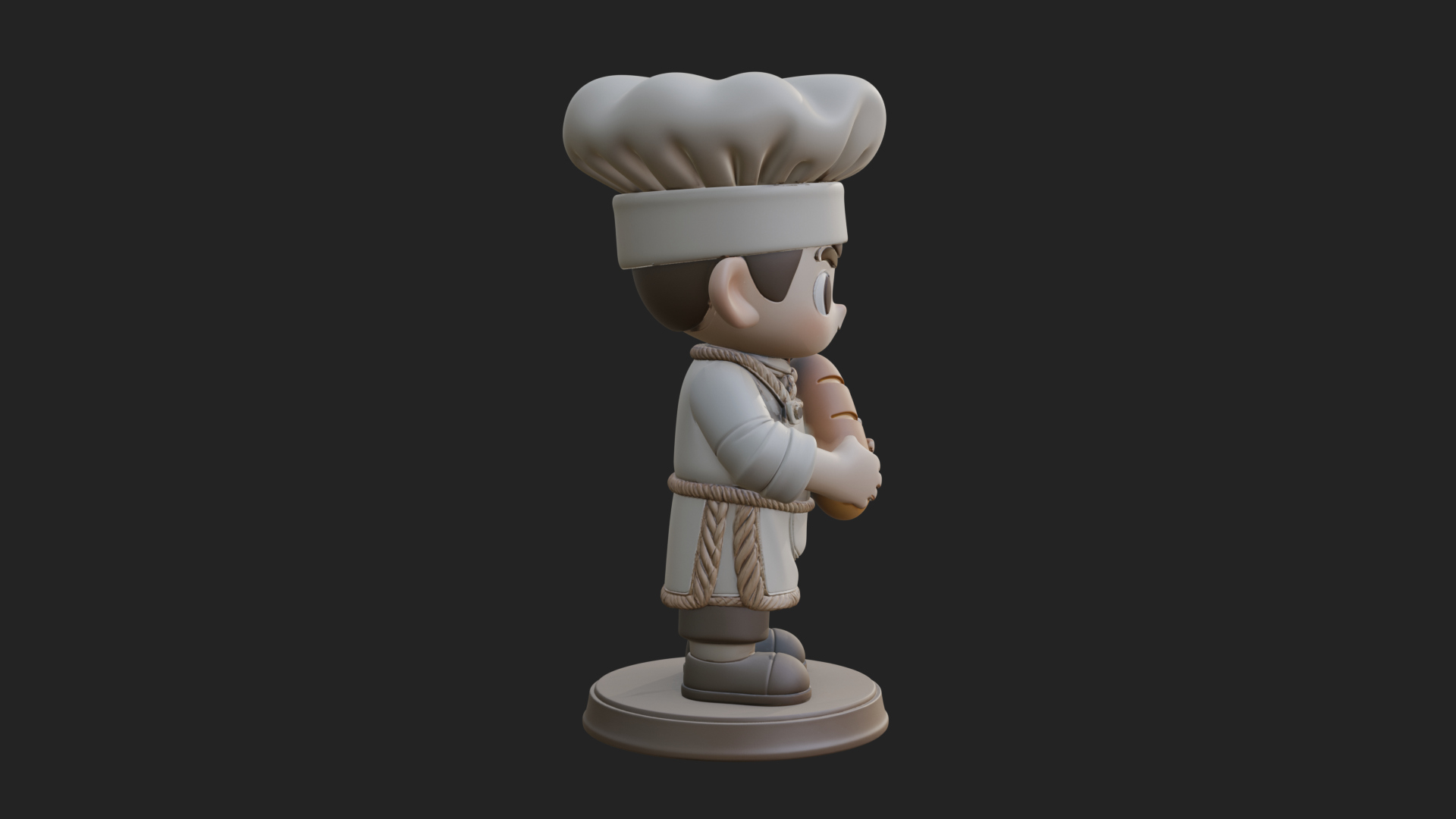 Chibi Baker with Bread Statue Design 4 3D Print Model 3D Model