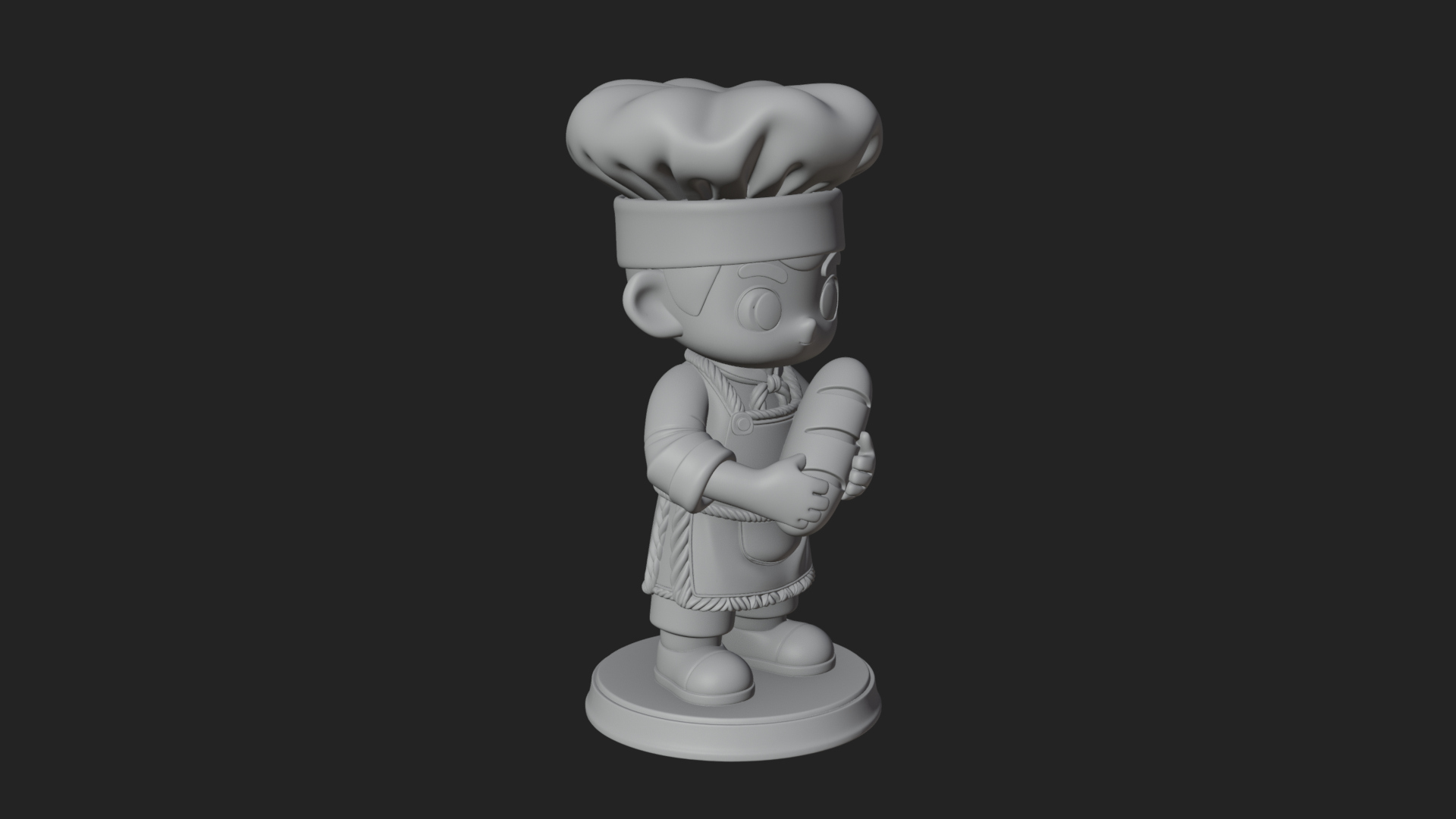 Chibi Baker with Bread Statue Design 4 3D Print Model 3D Model