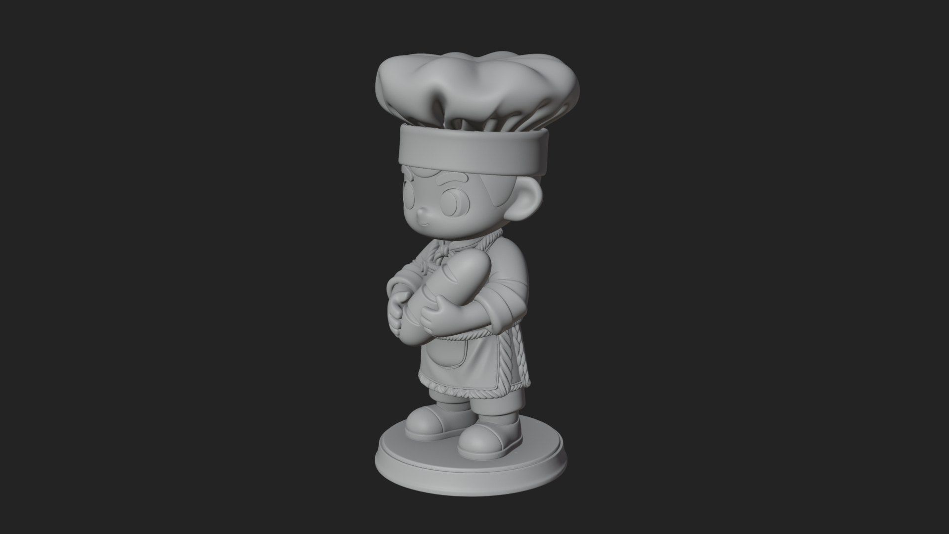 Chibi Baker with Bread Statue Design 4 3D Print Model 3D Model