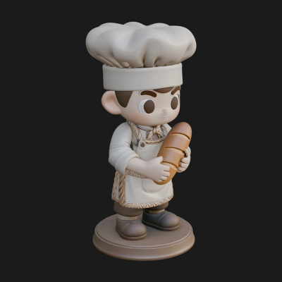 Chibi Baker with Bread Statue Design 4 3D Print Model