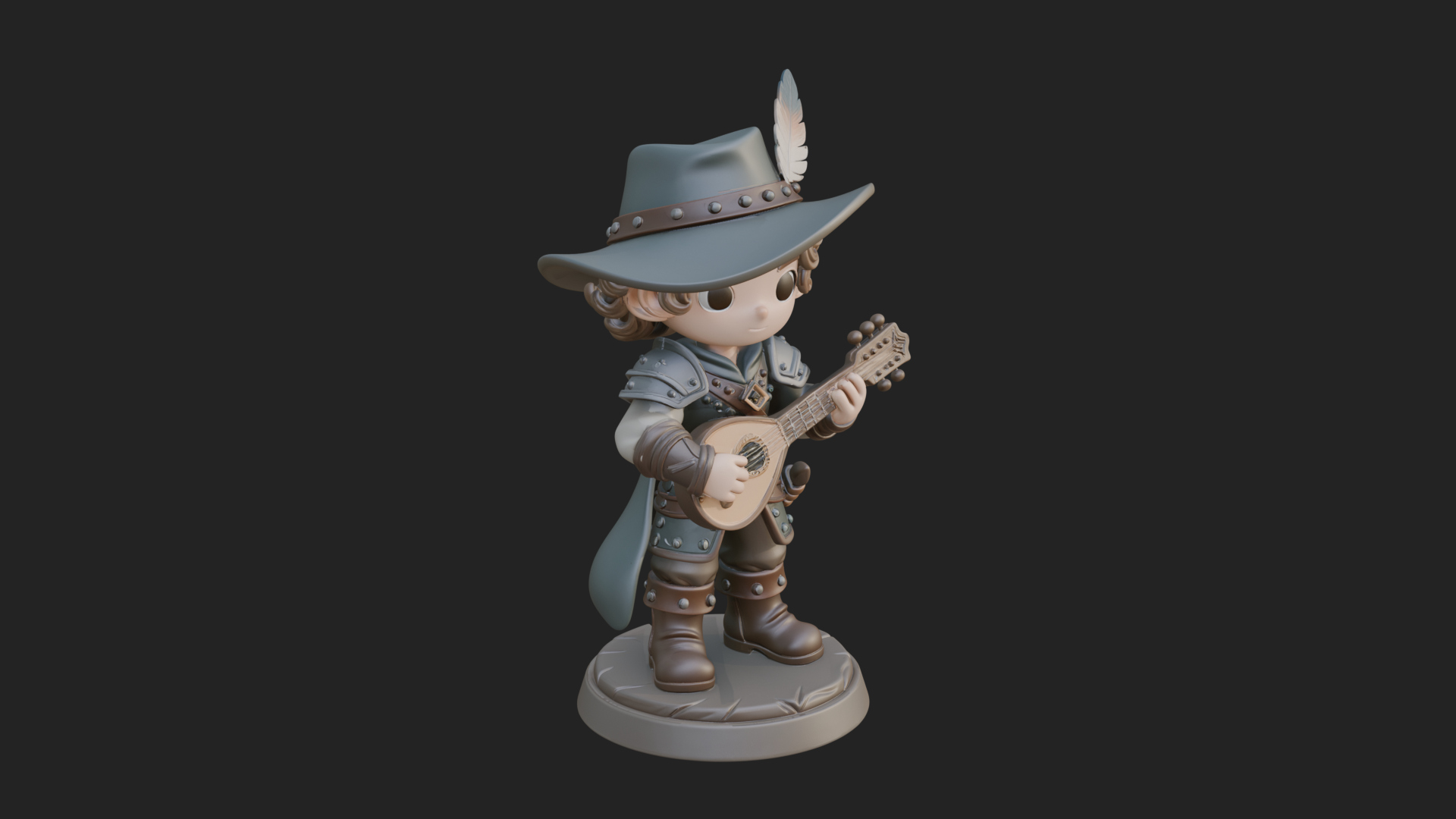 Chibi Bard with Lute Statue Design 1 3D Print Model 3D Model