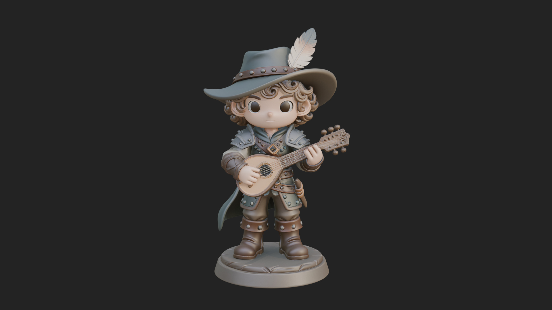 Chibi Bard with Lute Statue Design 1 3D Print Model 3D Model