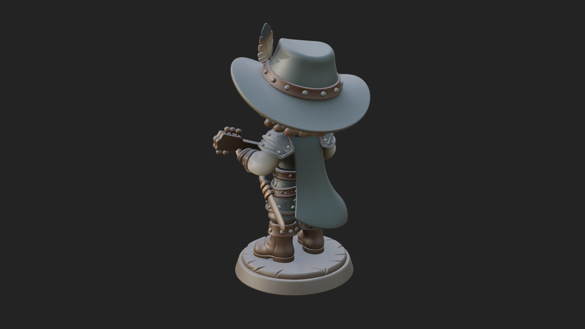 Chibi Bard with Lute Statue Design 1 3D Print Model 3D Model