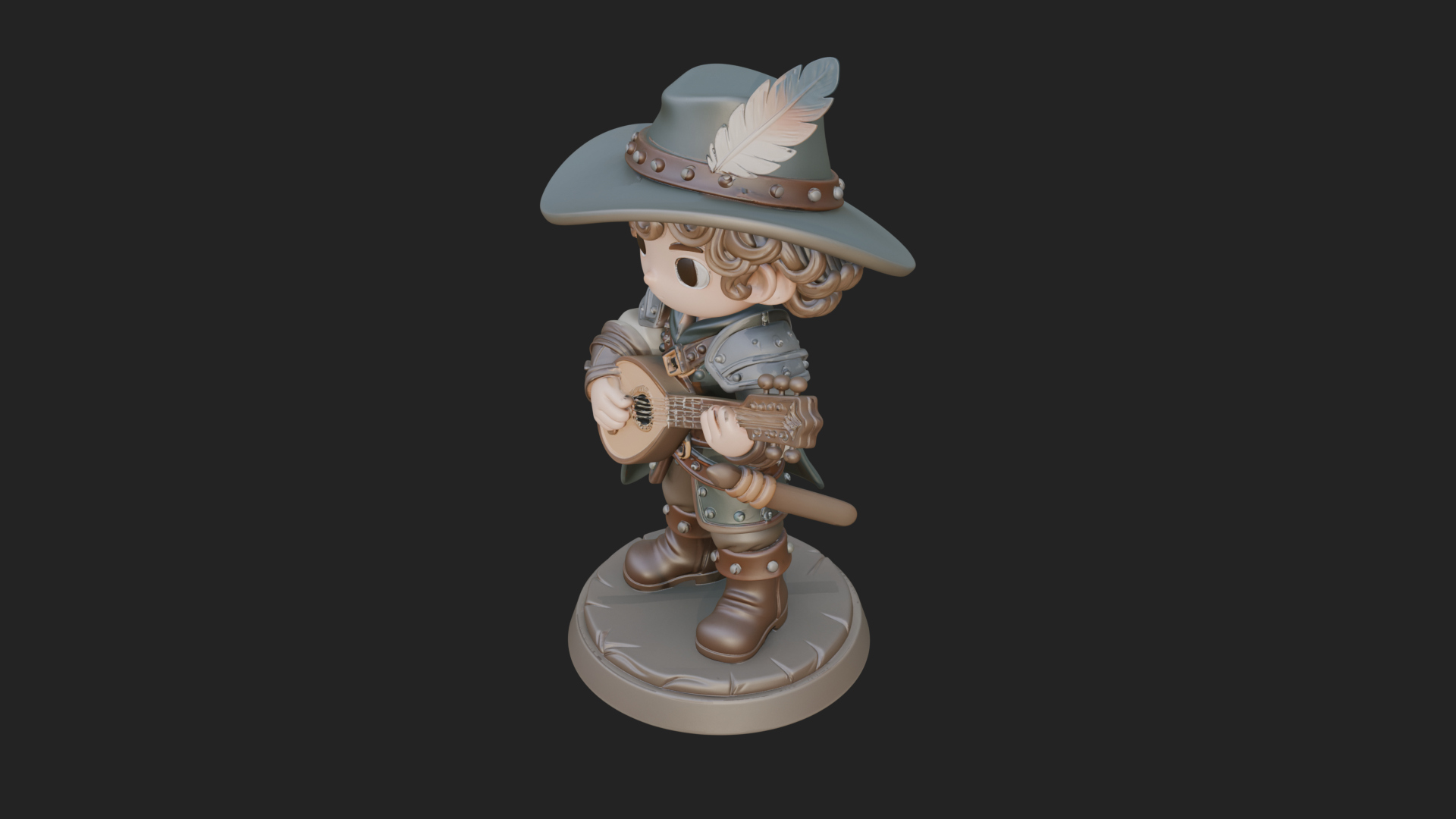 Chibi Bard with Lute Statue Design 1 3D Print Model 3D Model