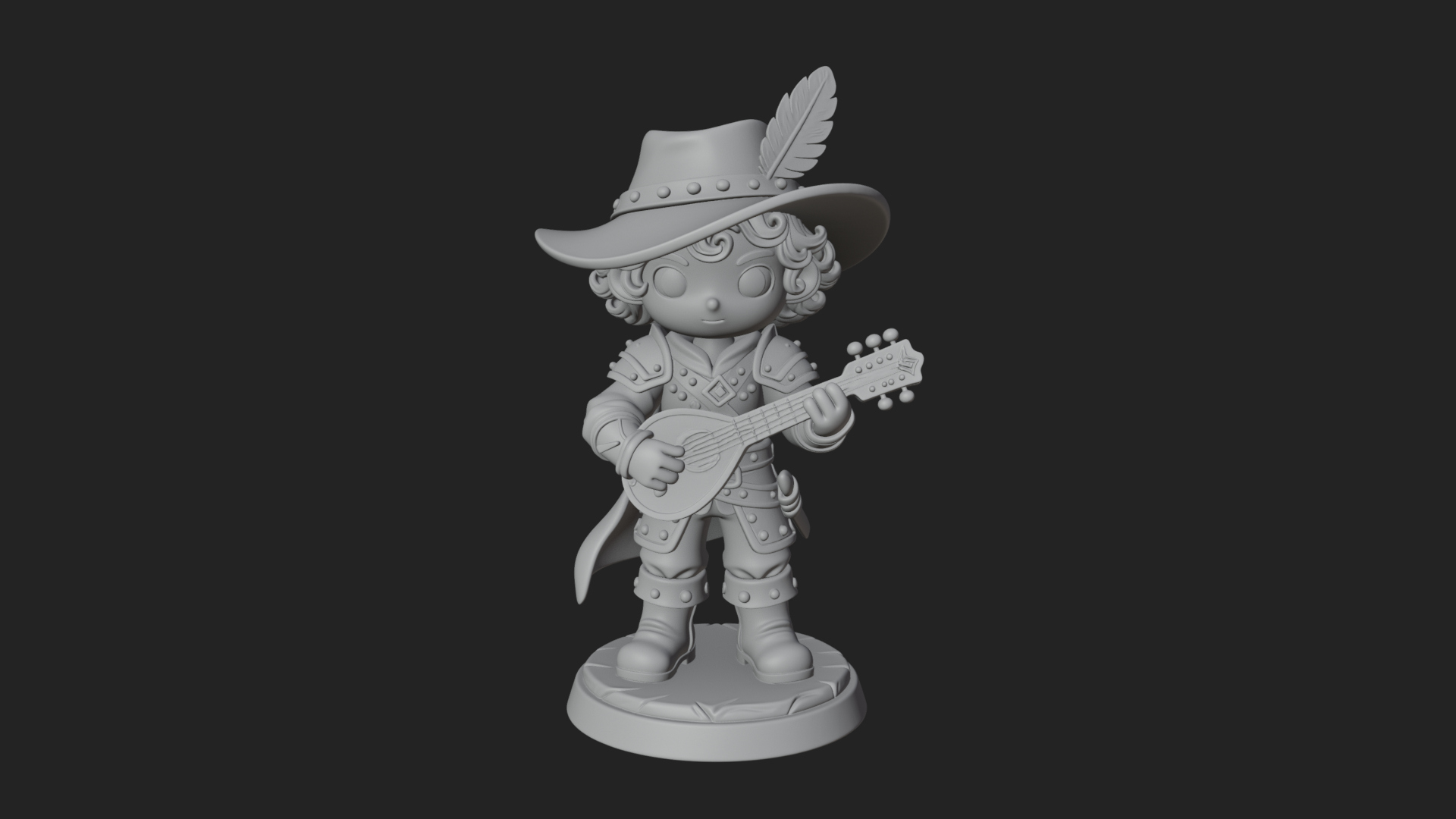 Chibi Bard with Lute Statue Design 1 3D Print Model 3D Model