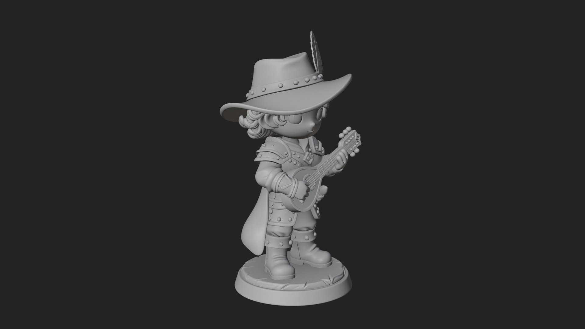 Chibi Bard with Lute Statue Design 1 3D Print Model 3D Model