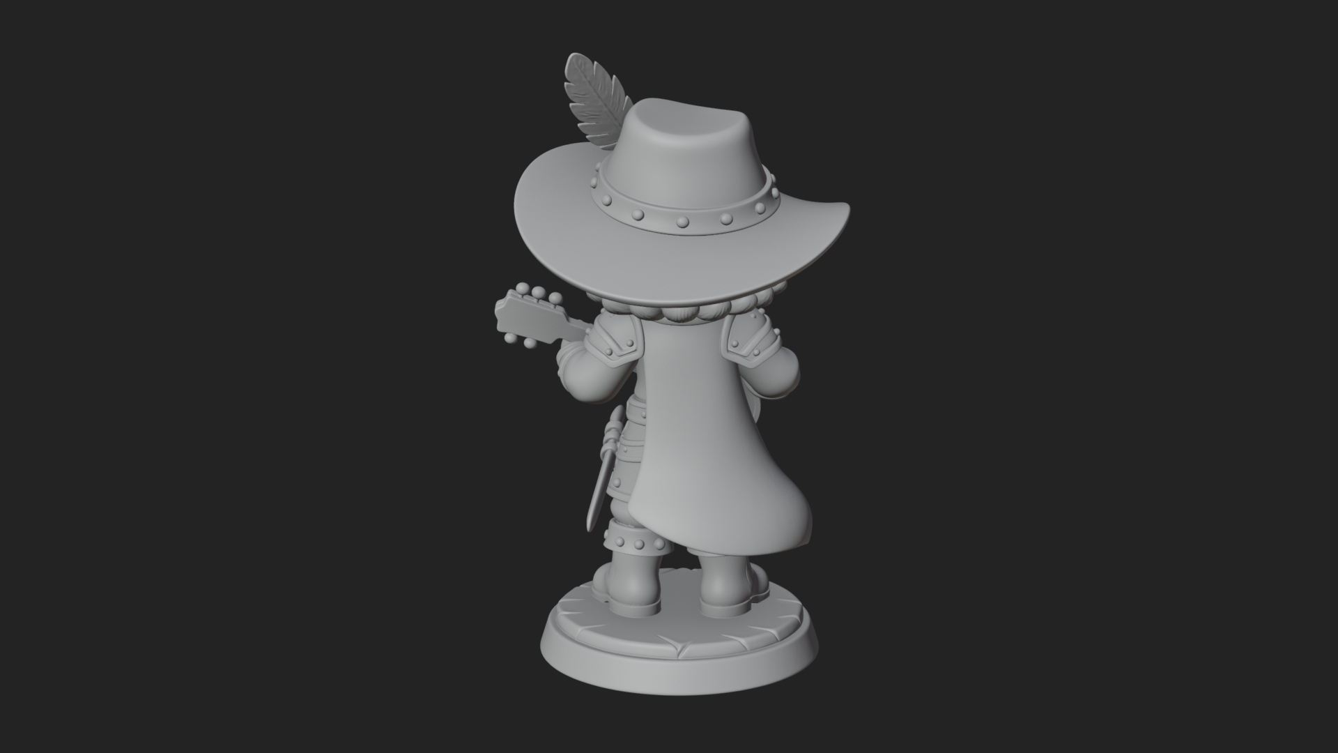 Chibi Bard with Lute Statue Design 1 3D Print Model 3D Model