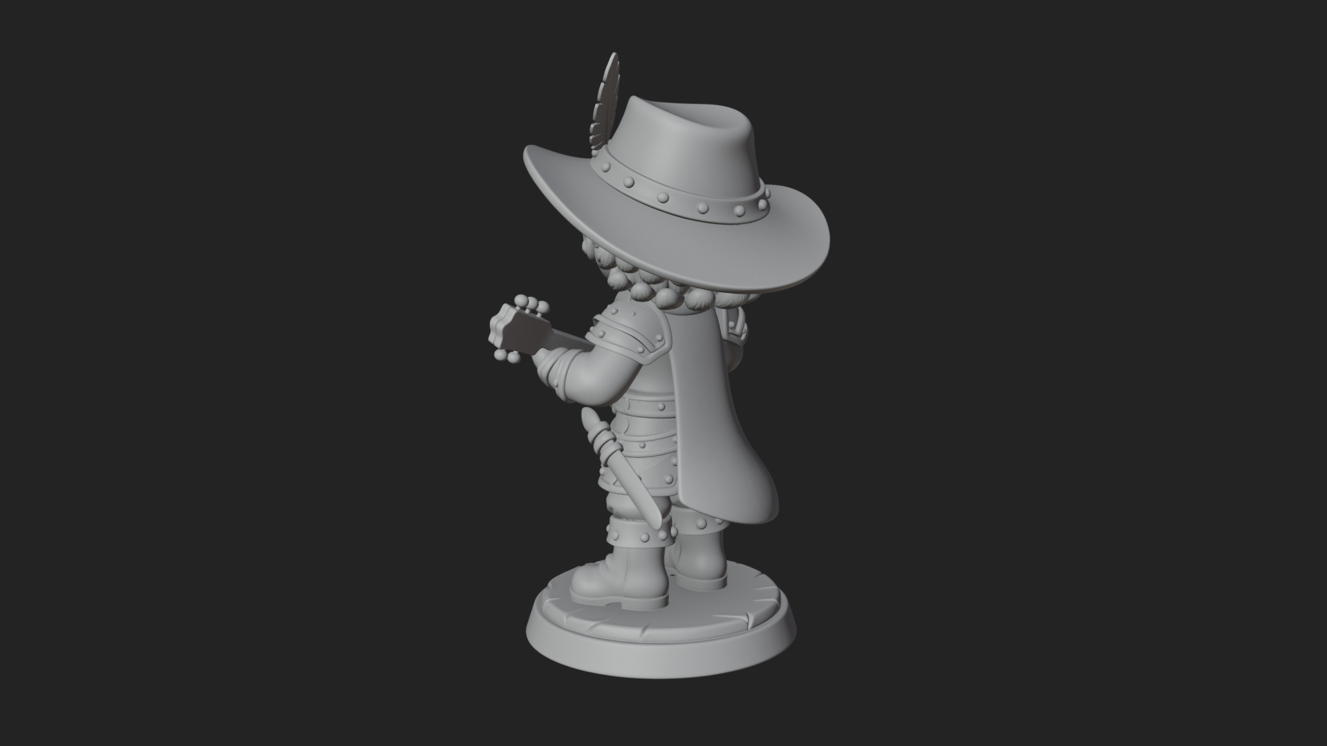 Chibi Bard with Lute Statue Design 1 3D Print Model 3D Model