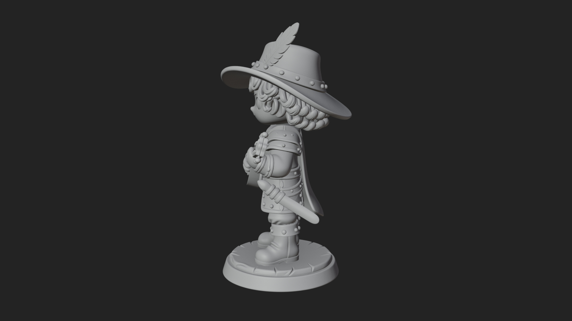 Chibi Bard with Lute Statue Design 1 3D Print Model 3D Model