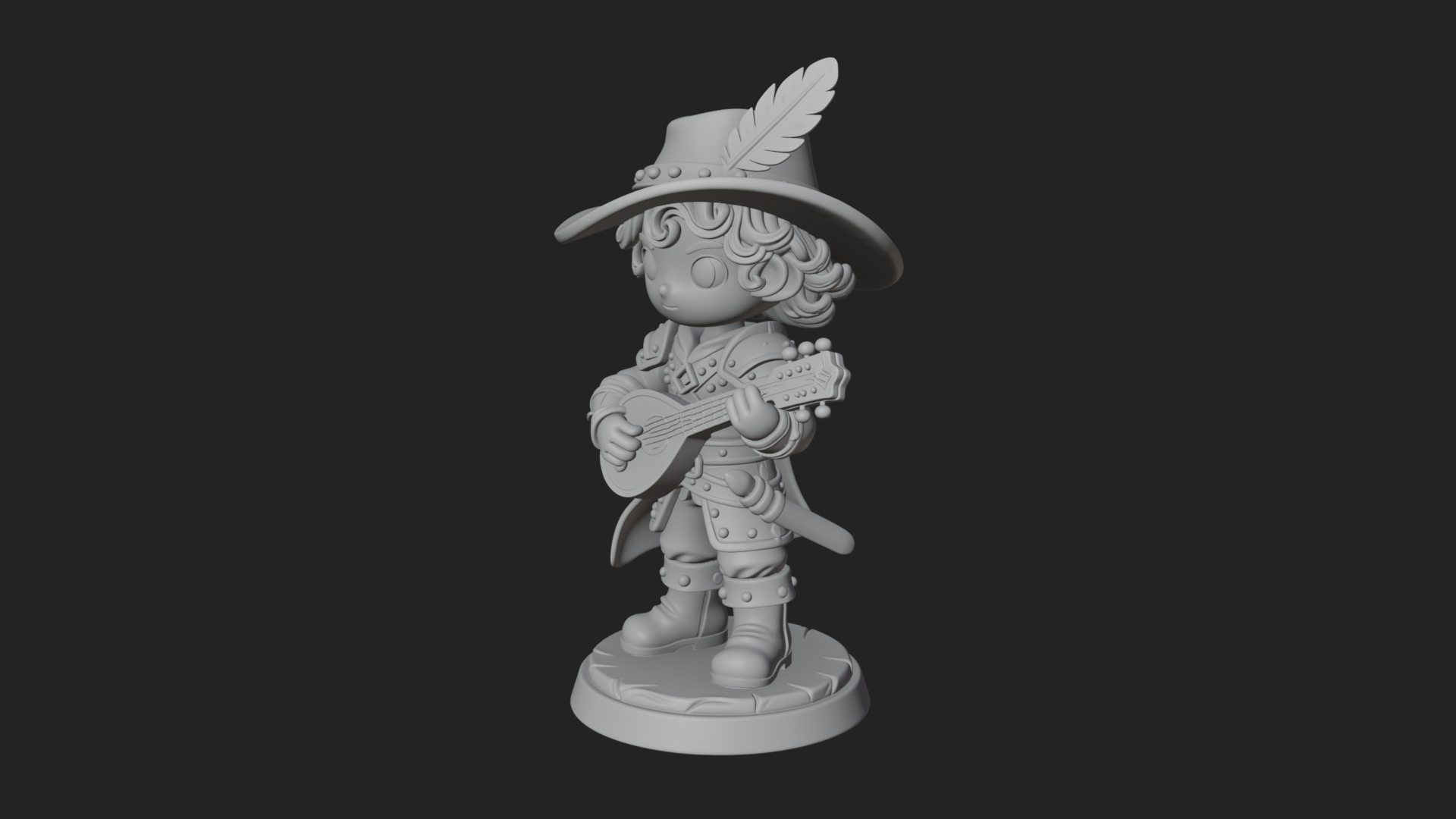 Chibi Bard with Lute Statue Design 1 3D Print Model 3D Model