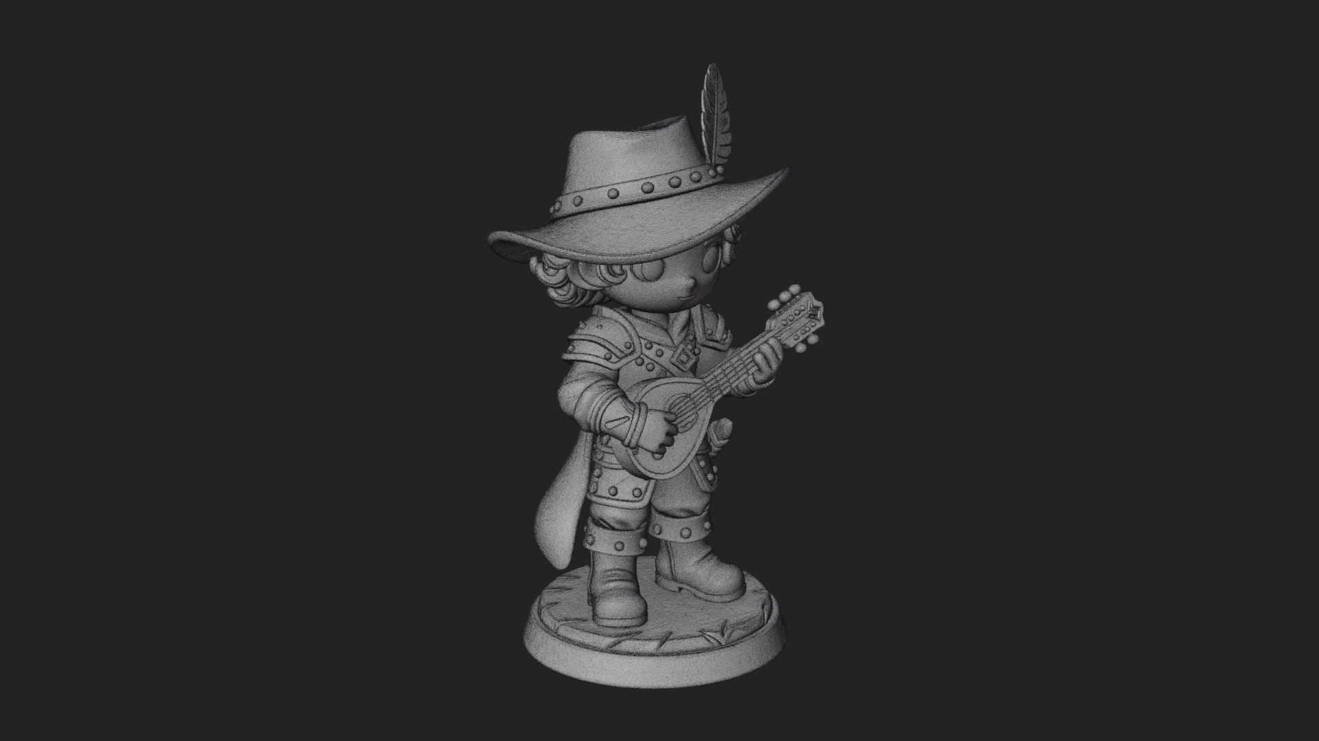 Chibi Bard with Lute Statue Design 1 3D Print Model 3D Model