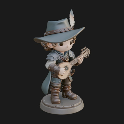 Chibi Bard with Lute Statue Design 1 3D Print Model