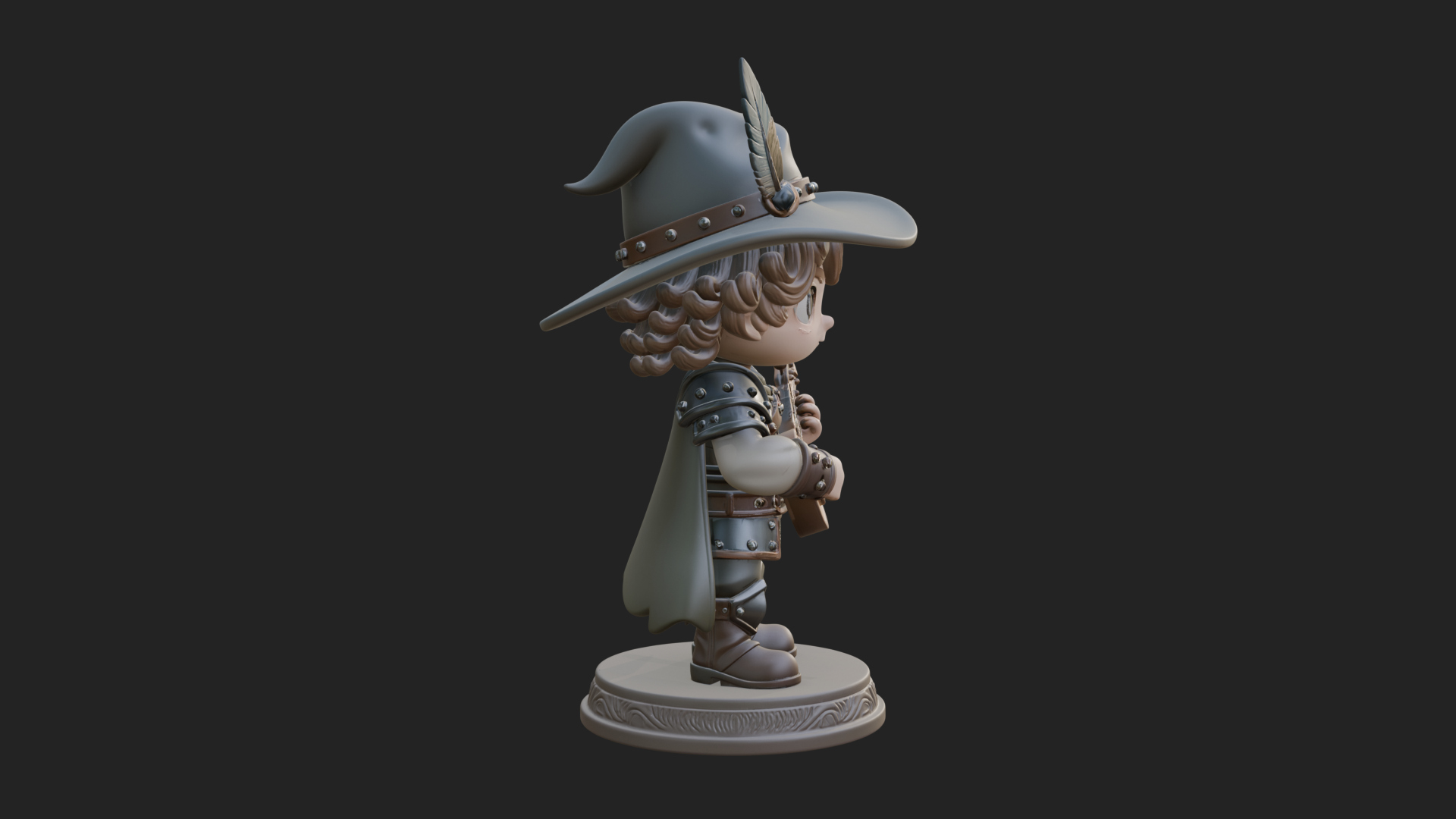 Chibi Bard with Lute Statue Design 2 3D Print Model 3D Model