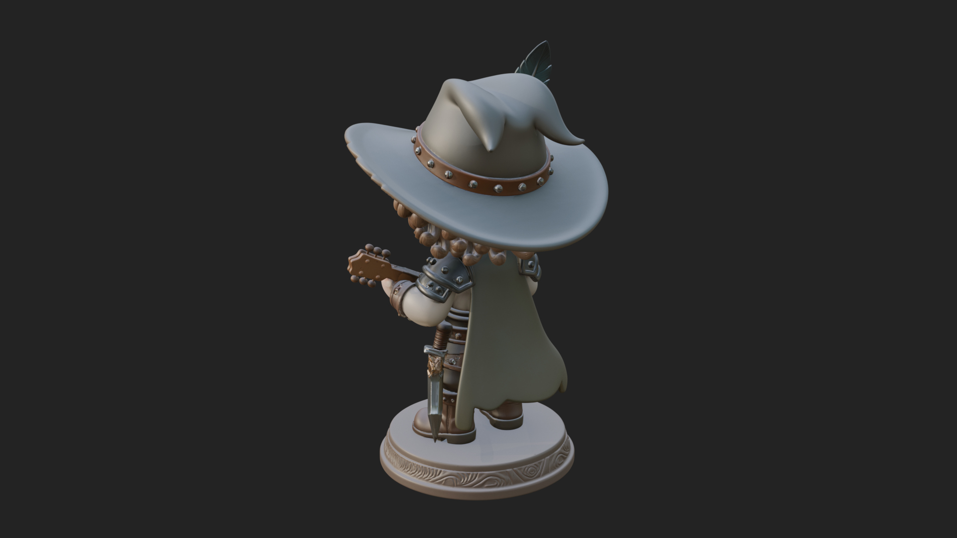 Chibi Bard with Lute Statue Design 2 3D Print Model 3D Model