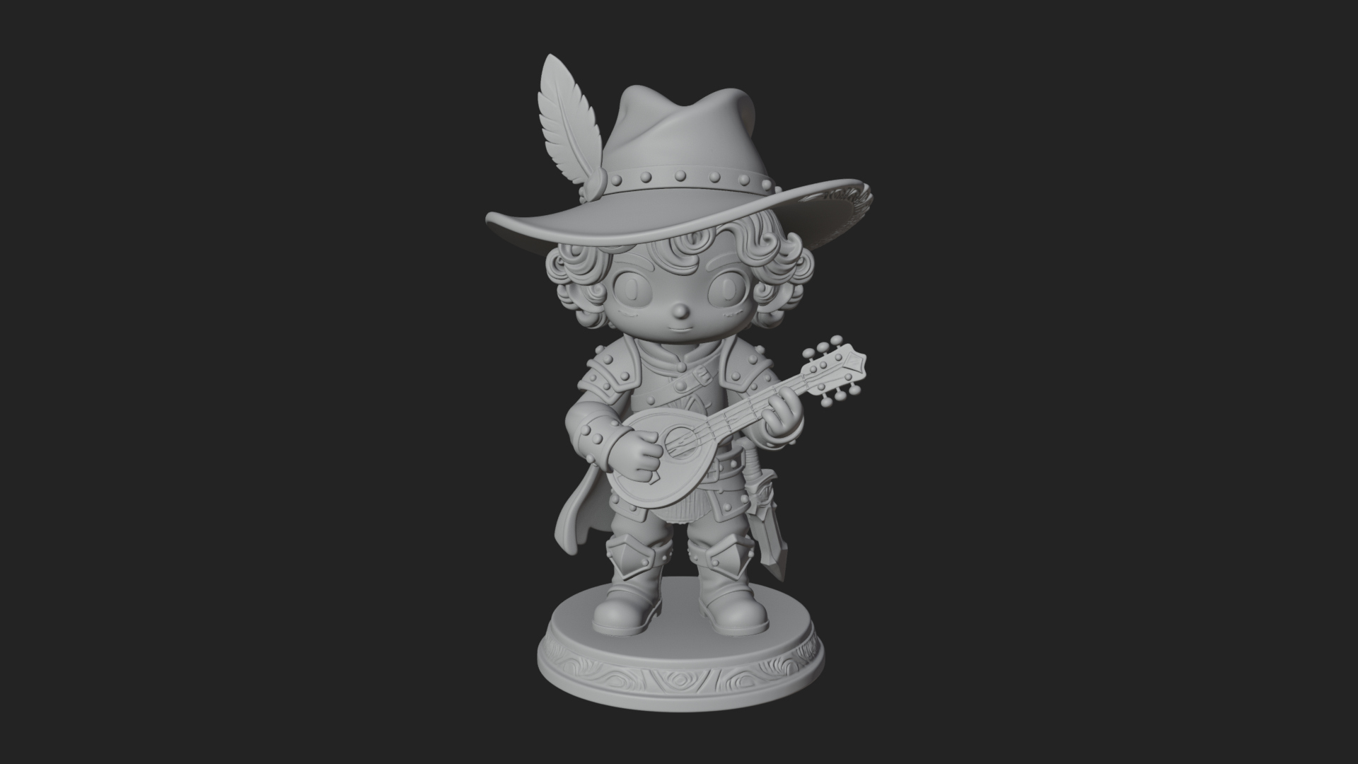 Chibi Bard with Lute Statue Design 2 3D Print Model 3D Model