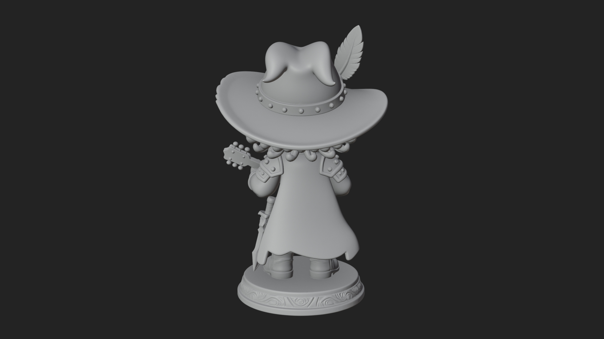 Chibi Bard with Lute Statue Design 2 3D Print Model 3D Model