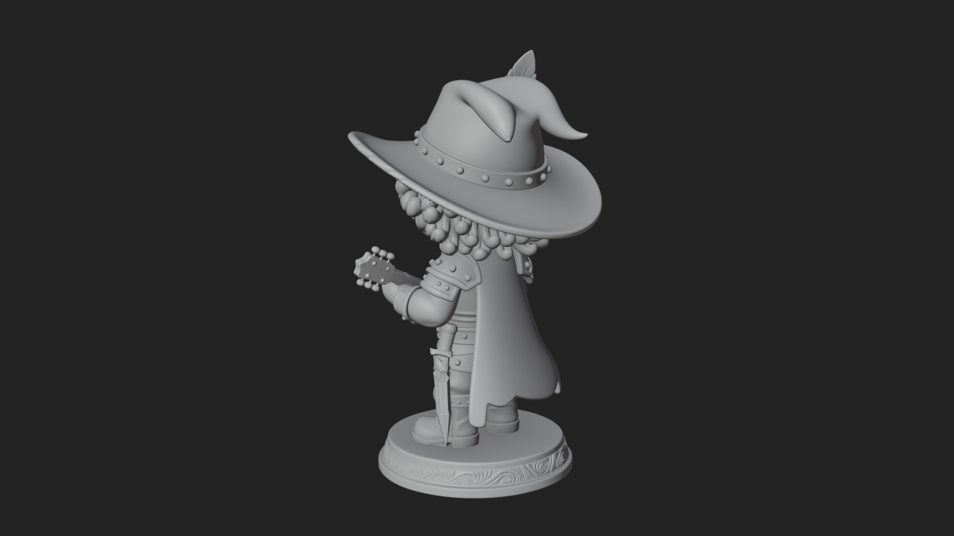Chibi Bard with Lute Statue Design 2 3D Print Model 3D Model