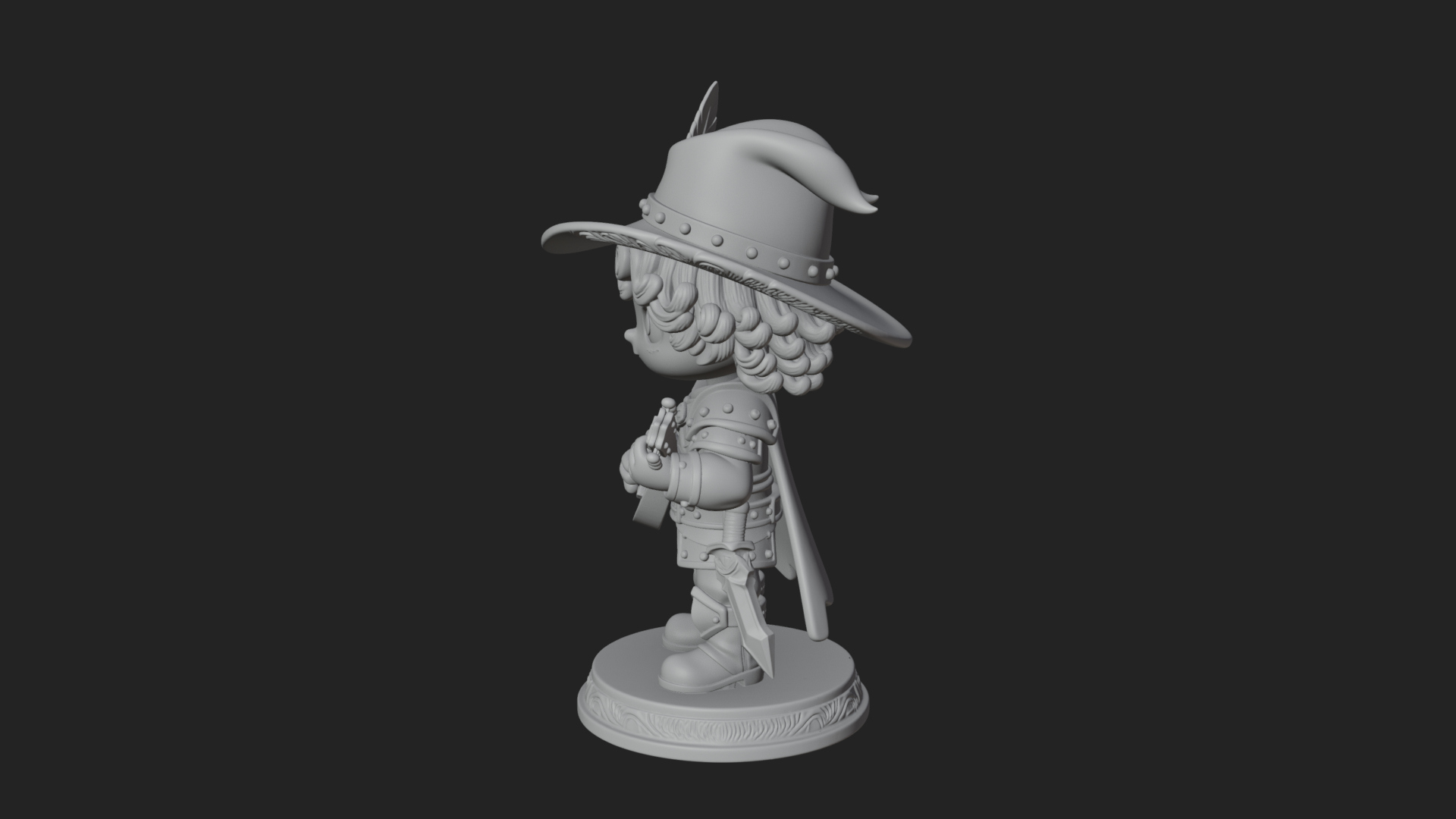 Chibi Bard with Lute Statue Design 2 3D Print Model 3D Model