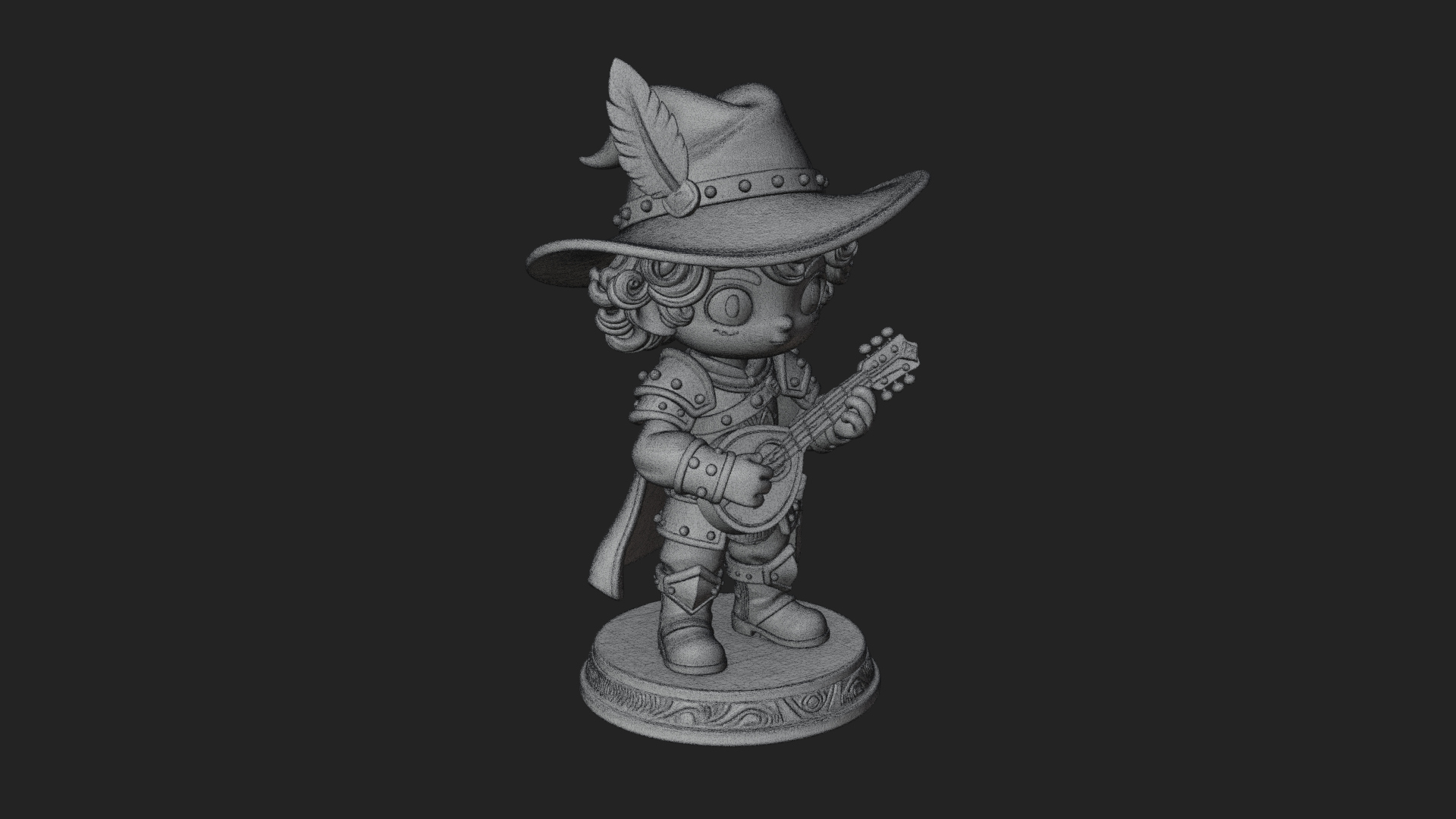 Chibi Bard with Lute Statue Design 2 3D Print Model 3D Model