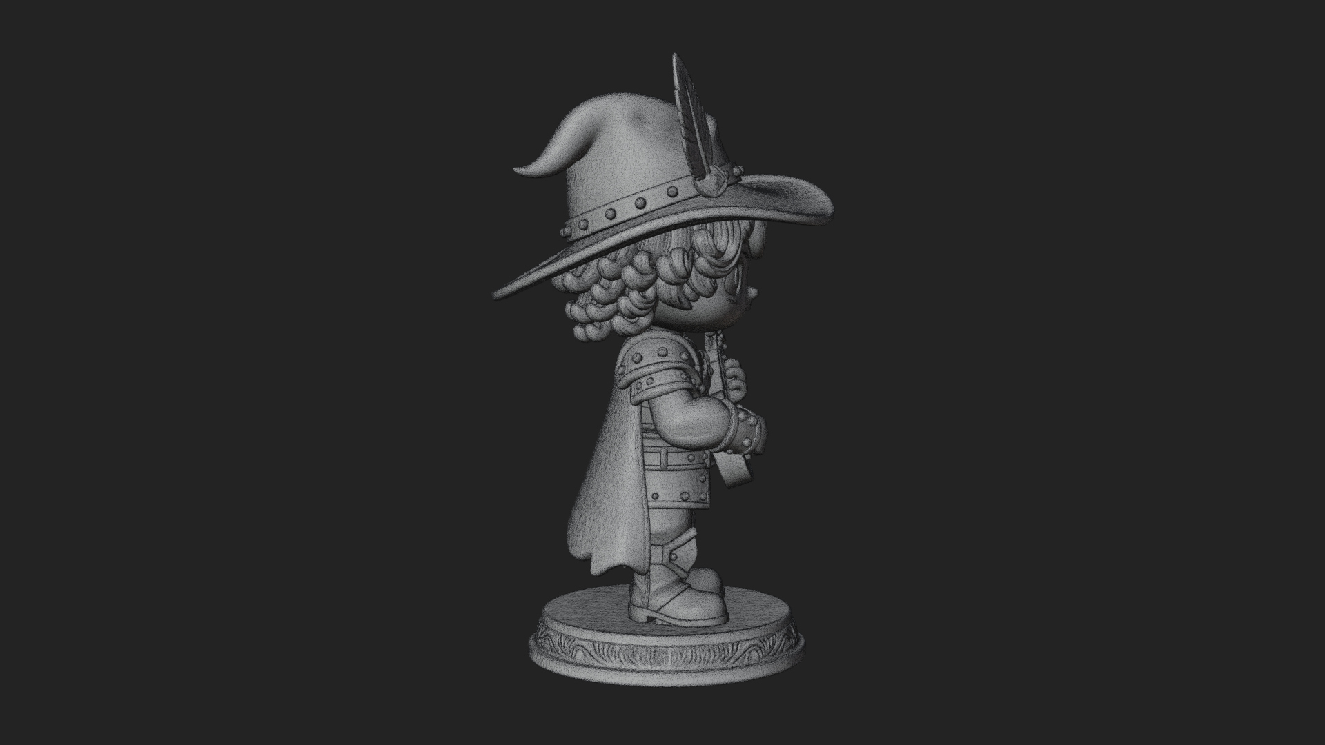 Chibi Bard with Lute Statue Design 2 3D Print Model 3D Model