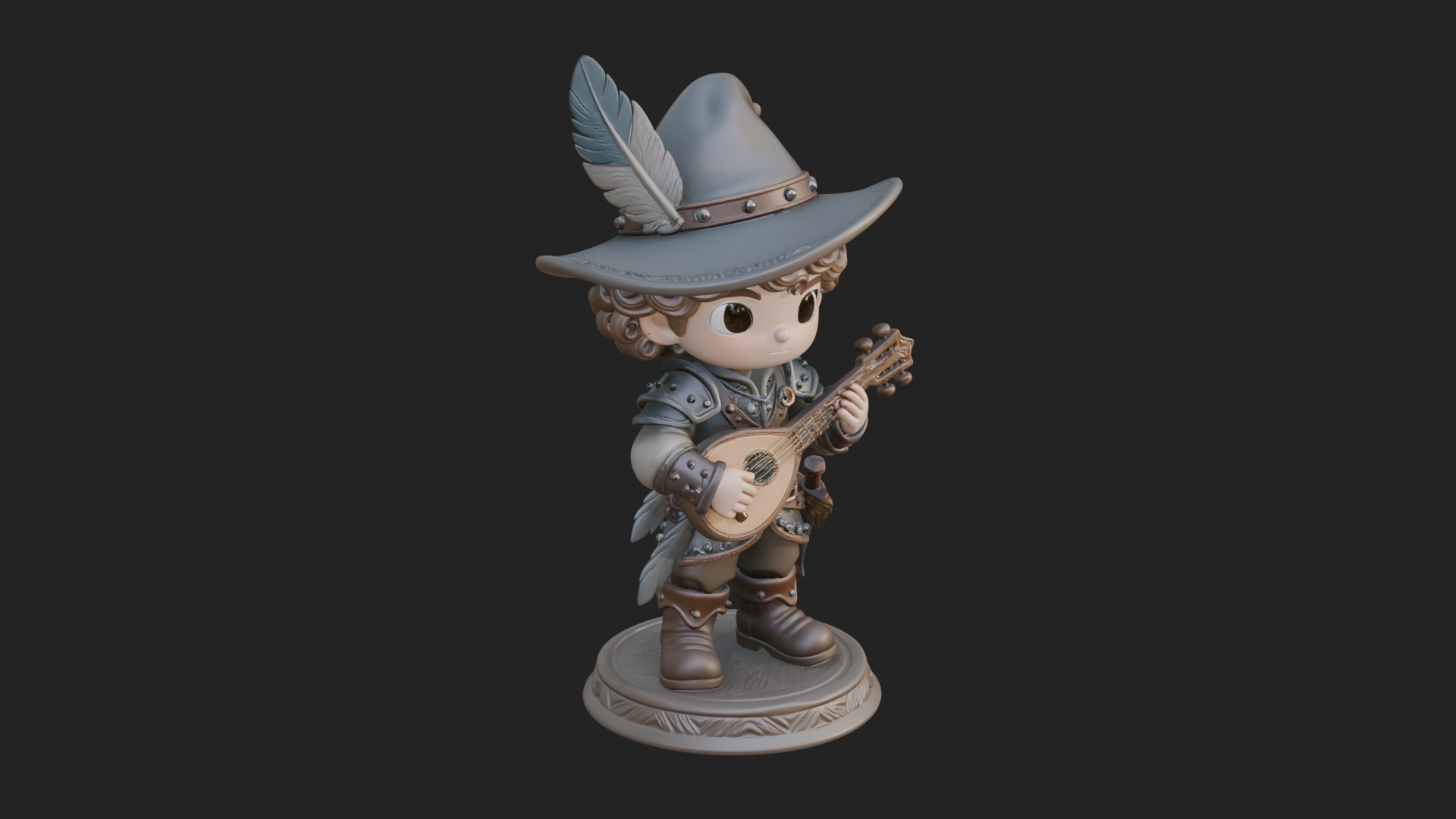 Chibi Bard with Lute Statue Design 3 3D Print Model 3D Model