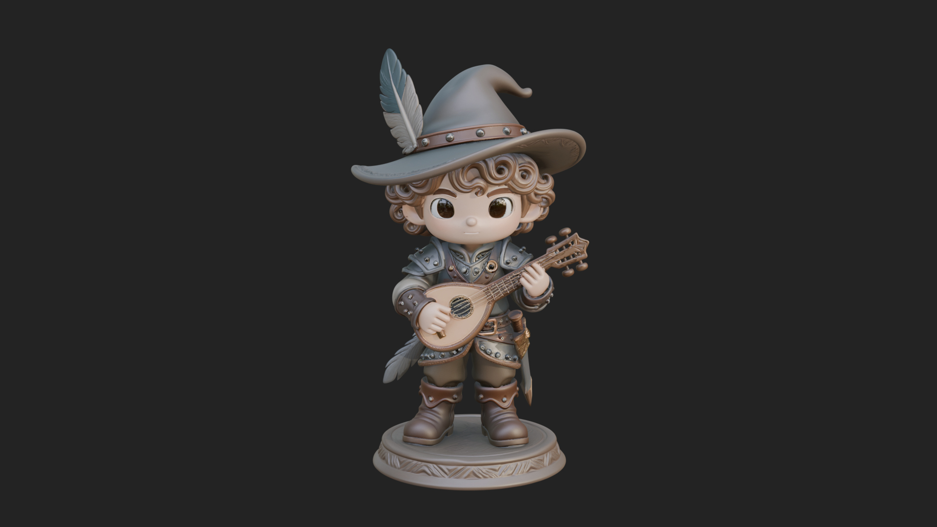 Chibi Bard with Lute Statue Design 3 3D Print Model 3D Model