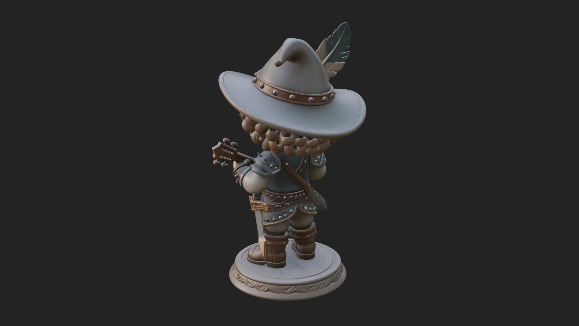 Chibi Bard with Lute Statue Design 3 3D Print Model 3D Model