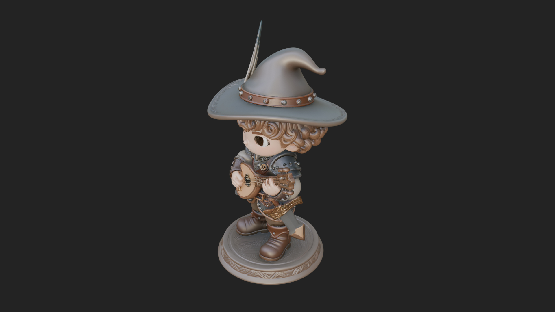 Chibi Bard with Lute Statue Design 3 3D Print Model 3D Model